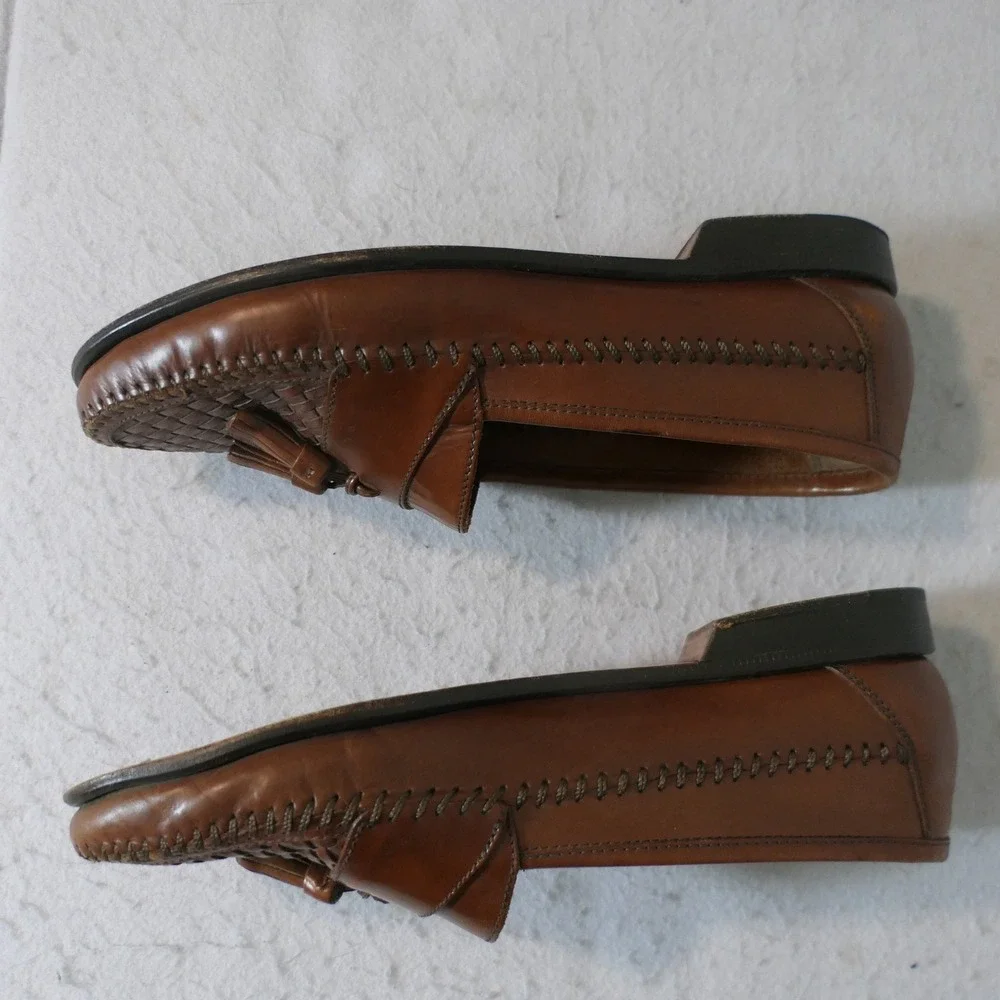 G.H. Bass Mens Sherman Tassel Loafers 10.5M Brown Woven Leather Academia 8453